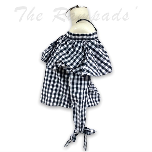 NWT Design Lab Black and White Long-sleeve Open Shoulder Ruffle Top Size… - Picture 4 of 9